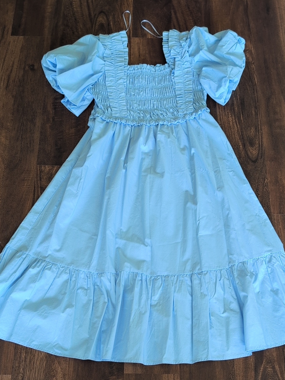 English Factory Light Blue Puff Sleeve Smocked Dress